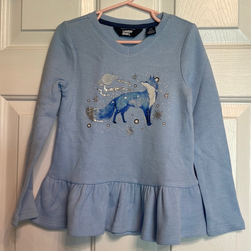 Like new blue peplum top with fox picture